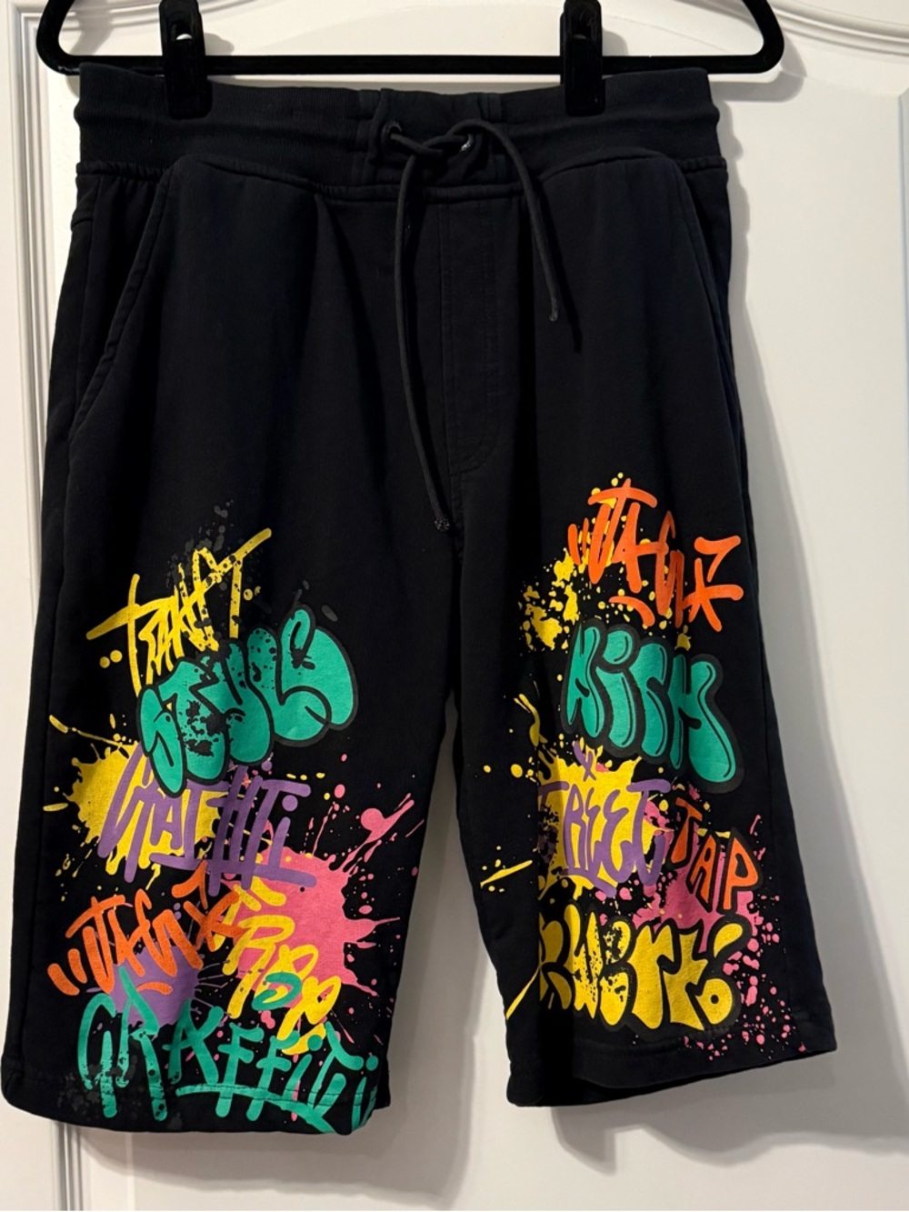 Switch Remarkable Black Graffiti Print Drawstring Shorts